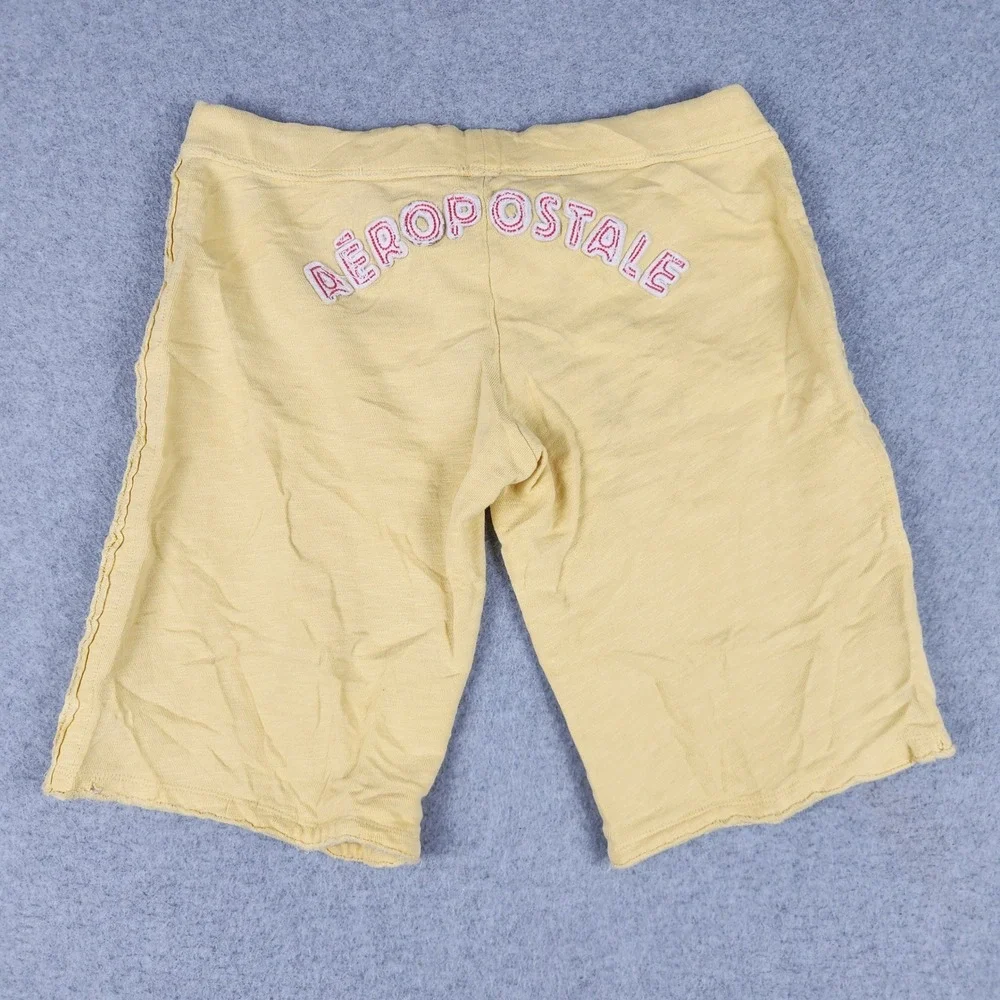 Aeropostale Sweat Shorts Men Small Yellow Logo Applique Stretch Drawstring Waist